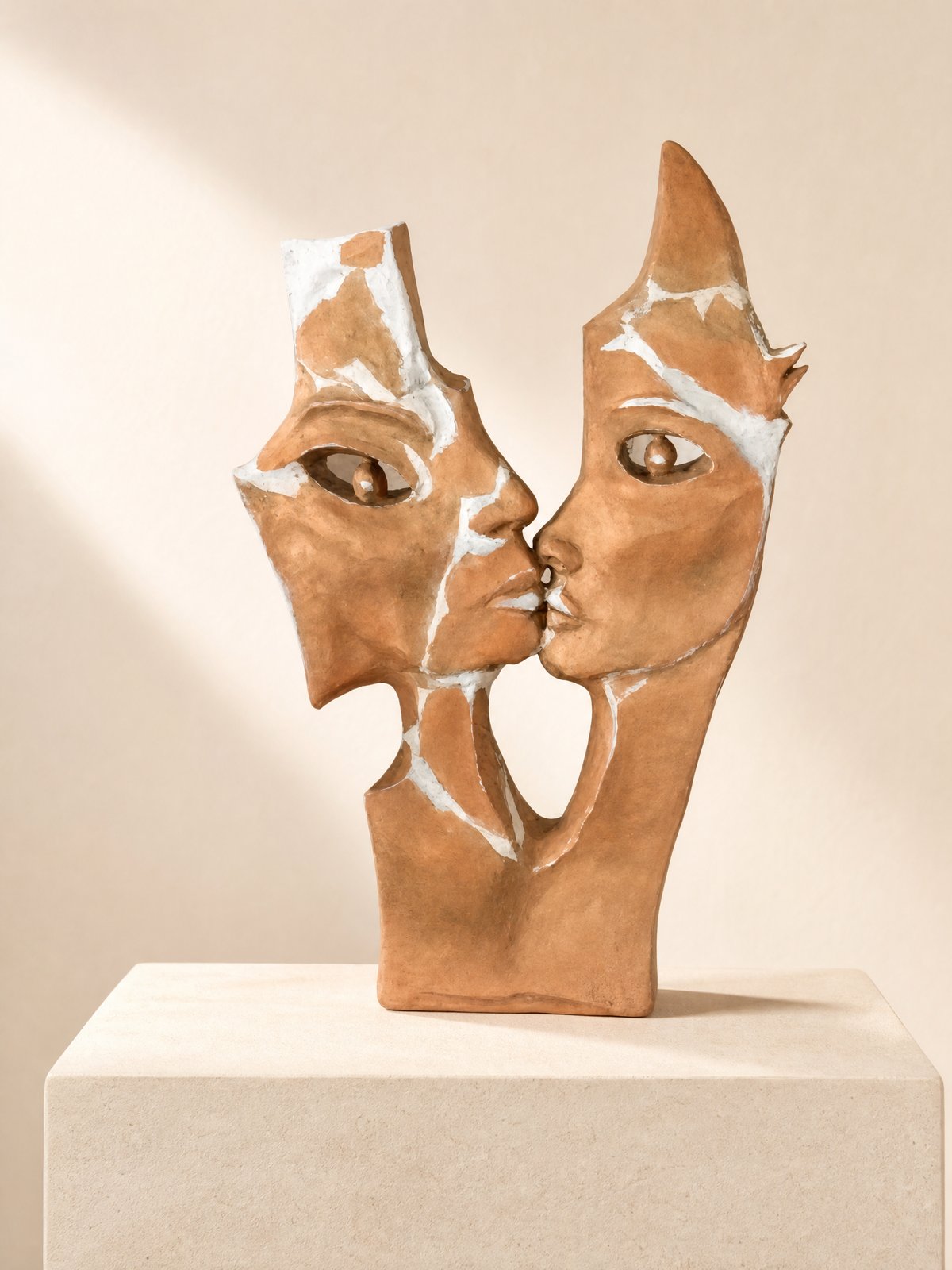 Two Faces, A Kiss &mdash; terracotta sculpture